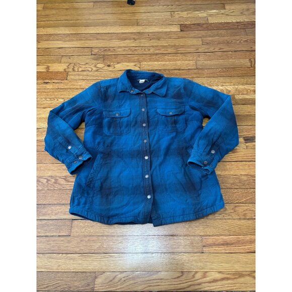 Duluth Trading Co Tops - Duluth Trading Co Women's L Fleece Lined Flannel Shirt Blue Plaid Snap Button